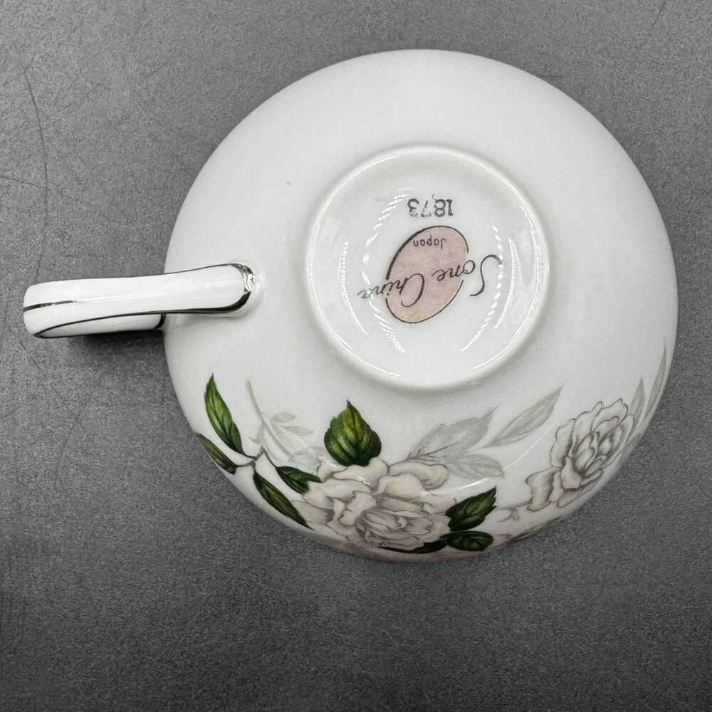 Vintage Sone China Platinum Trim Floral Teacup & Saucer Collectible Porcelain
